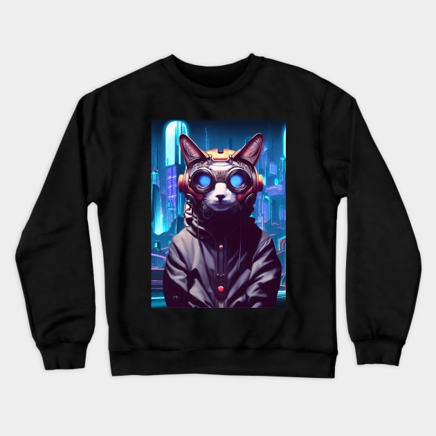 Cool Japanese Techno Cat In Japan Neon City Crewneck Sweatshirt by star trek fanart and more